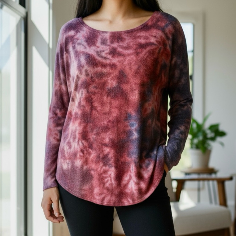 Express Boho Relax Fit Brown Custom Dyed Indie Long Sleeve Cozy Sweater Size XS
